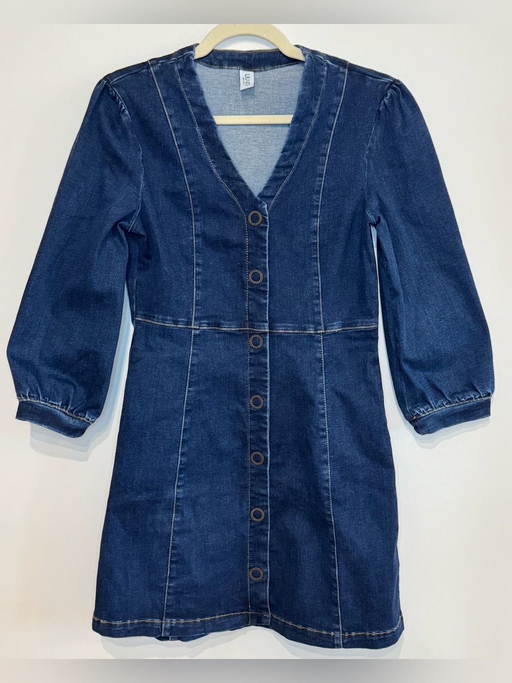 NEW Liu Jo Milano Short Denim Dress Dark Wash 3/4 Sleeves Size US 4 - Picture 3 of 12
